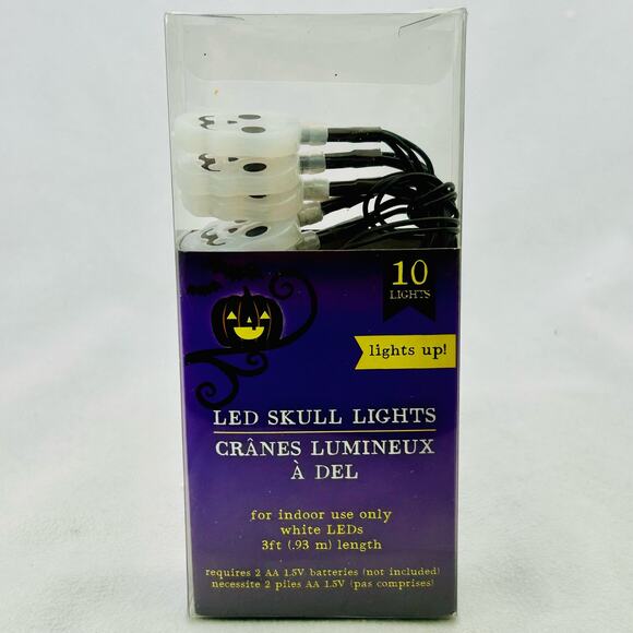 Halloween Led 10 Light Strings Lot of 4 - Lg & Sm Pumpkins Skulls Orange Lights - Picture 5 of 15